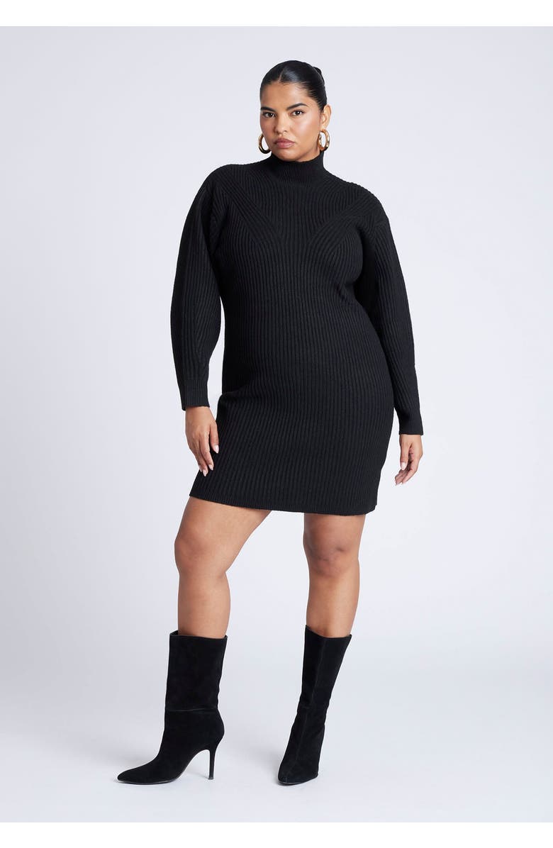 ELOQUII Turtleneck Mini Sweater Dress, Main, color, Black Onyx