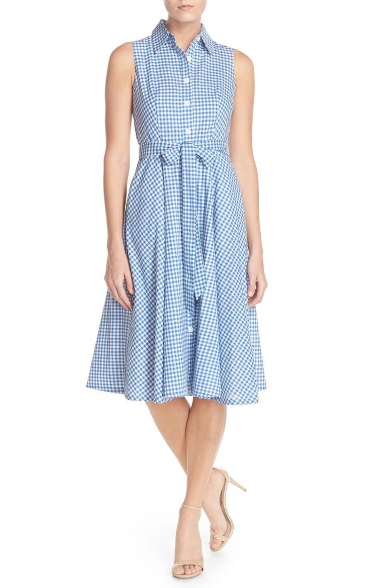 Gingham Shirtdress, Main, color, BLUEBONNET/ WHITE