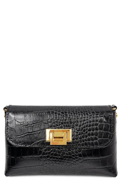 Isabella Croc Embossed Leather Clutch