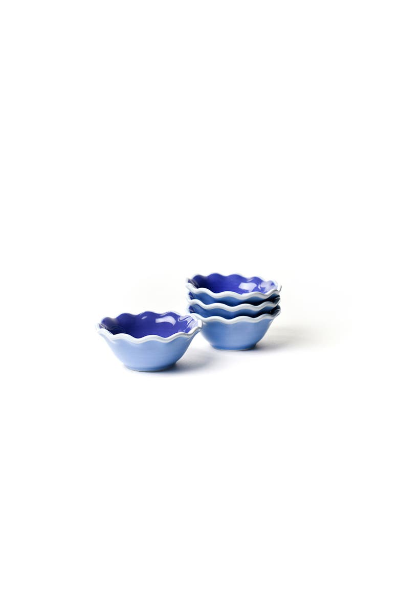 Iris Blue Color Block Ruffle Dipping Bowl Set of 4, Main, color, Blue