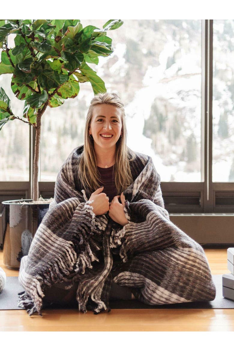 Recycled Plaid Yoga Blanket, Alternate, color, Black
