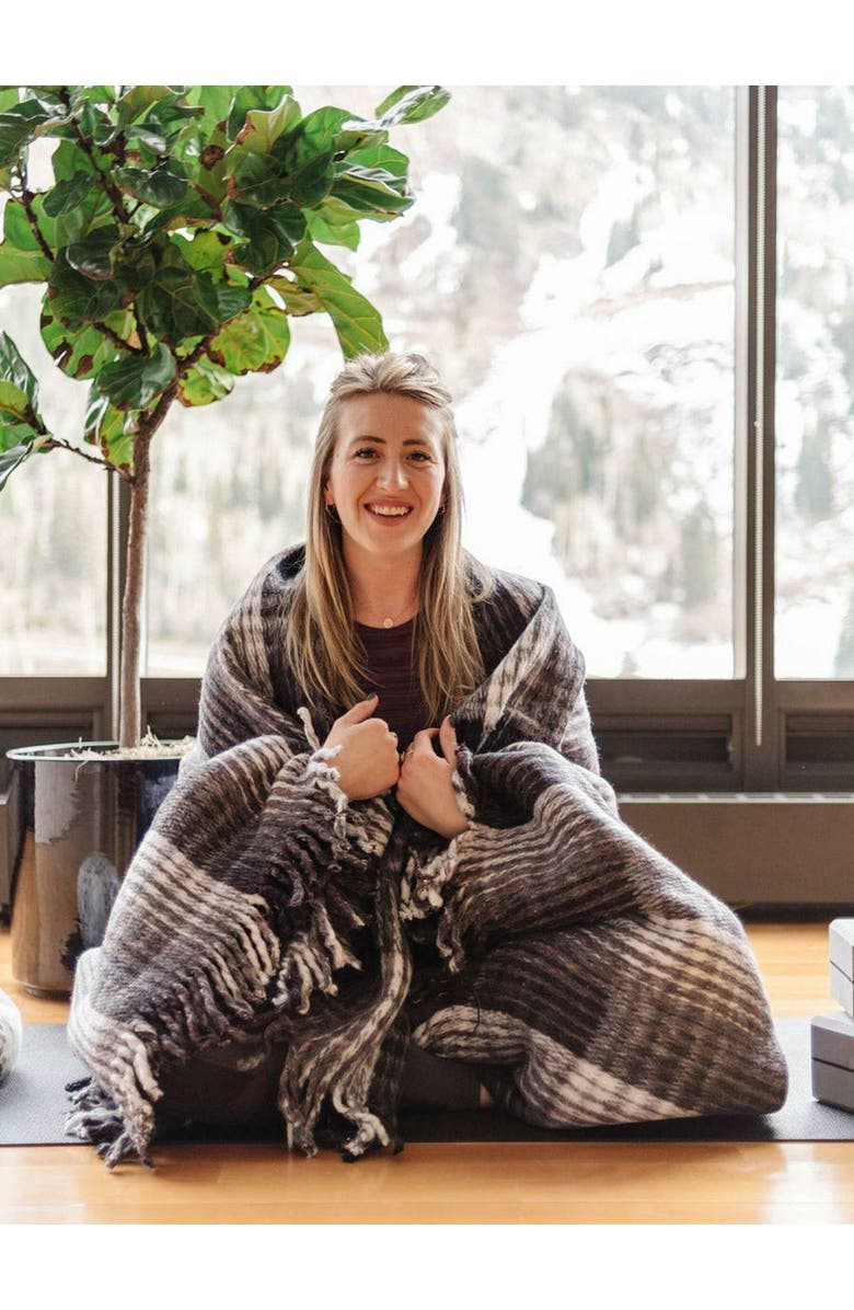 Hugger Mugger Recycled Plaid Yoga Blanket, Alternate, color, Black