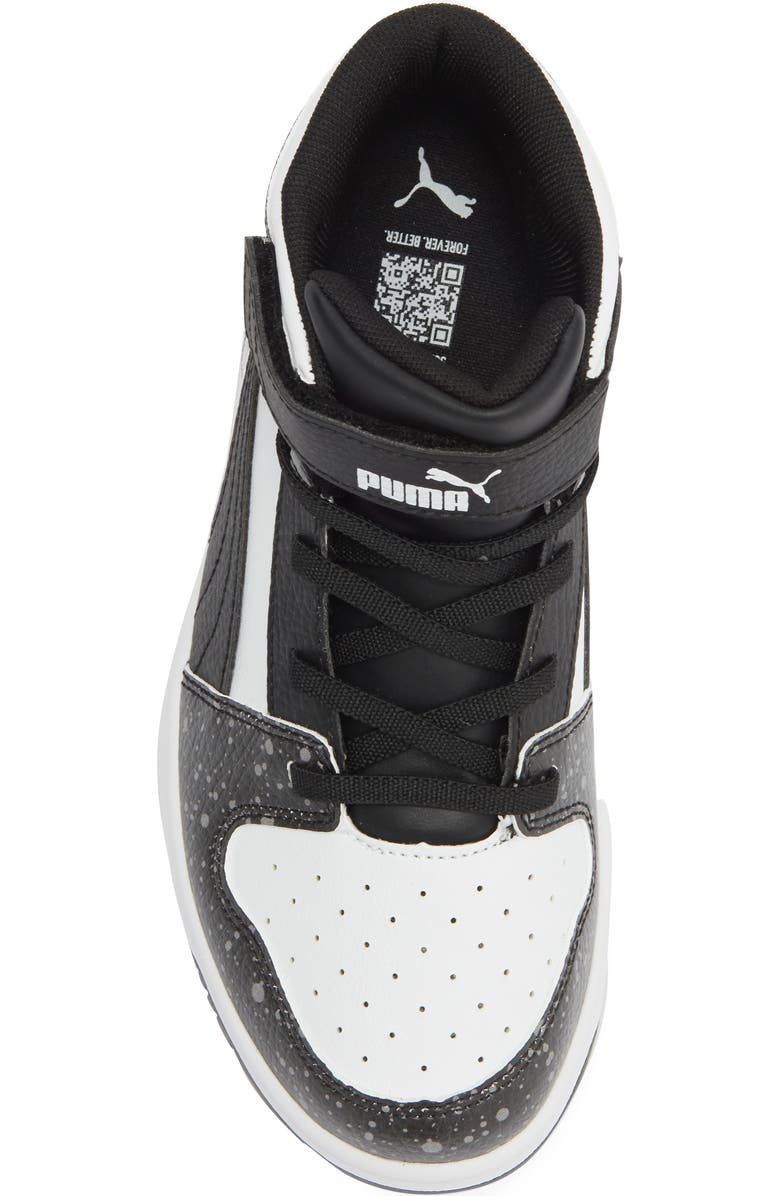 PUMA Kids' Rebound Layup Splatter High Top Sneaker, Alternate, color, Puma Black/ Puma White/ Gray