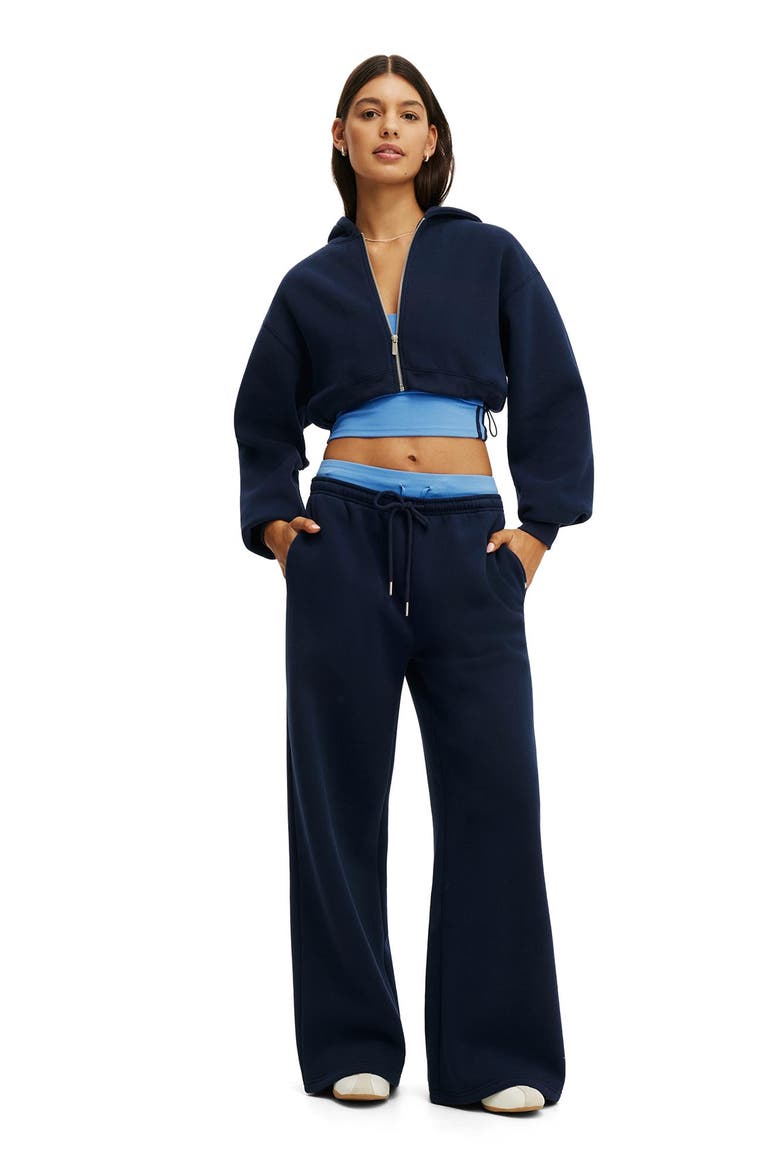 Women's Active Plush Micro Cropped Zip Through, Alternate, color, Prep Sport Navy