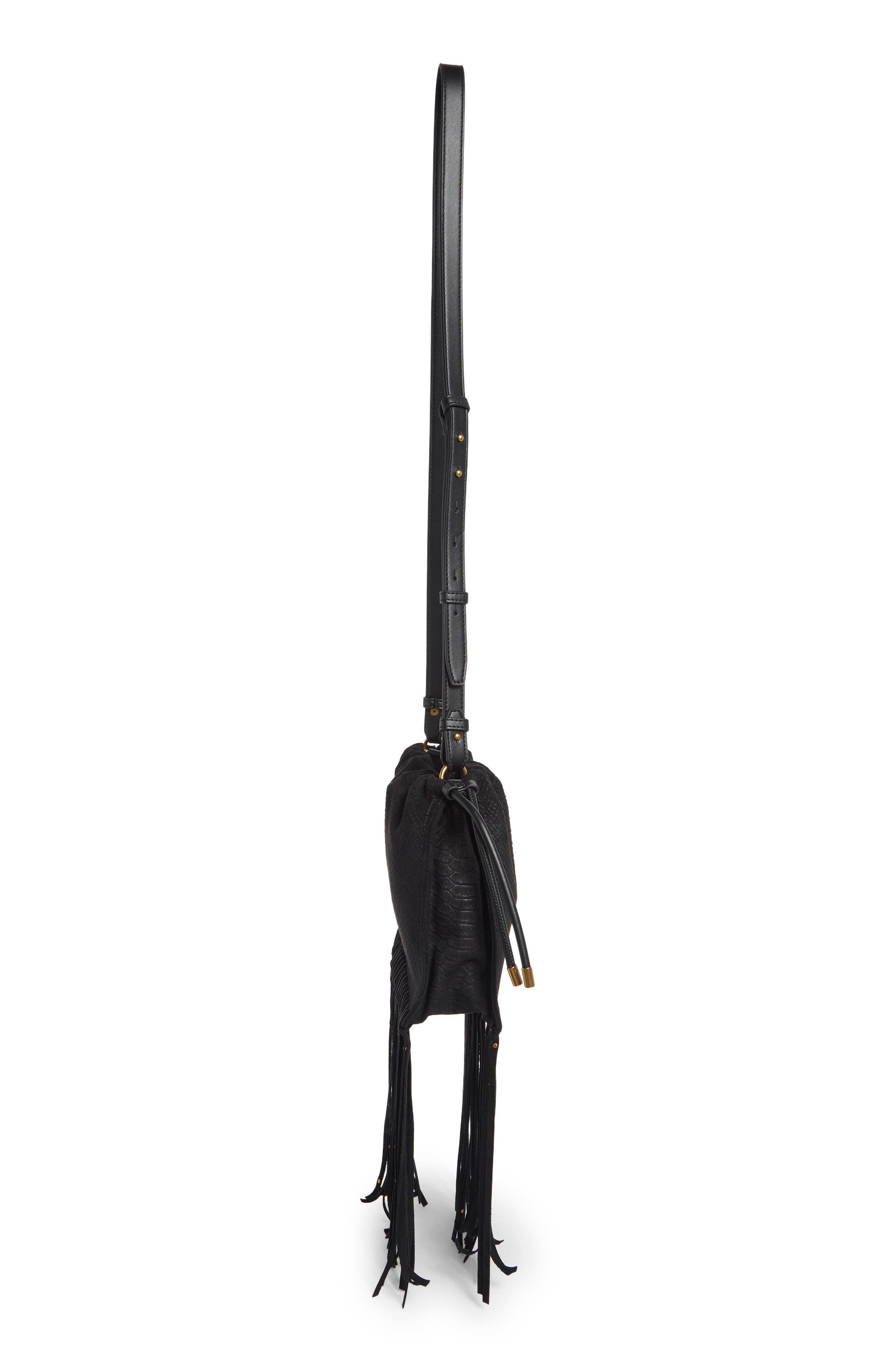 BCarolina Snake Embossed Faux Leather Fringe Crossbody Bag, Alternate, color, BLACK SNAKE EMBOSS SUEDE