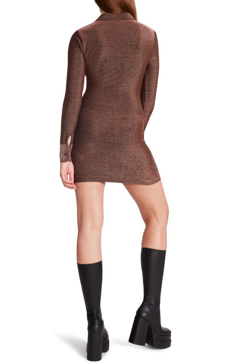 Steve Madden Isabel Metallic Shimmer Long Sleeve Zip Minidress, Alternate, color, Copper