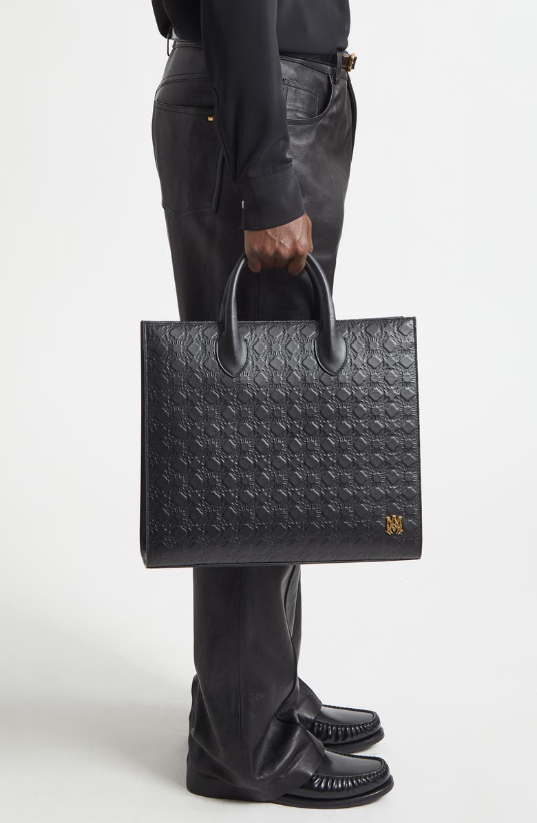 AMIRI Small MA Quad Debossed Leather Tote, Alternate, color, Black