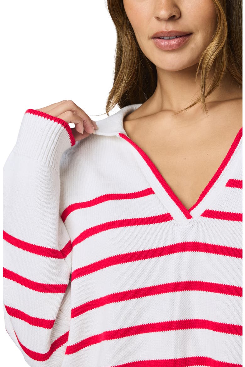 Arden Stripe Polo Sweater, Alternate, color, WHITE/ ROUGE