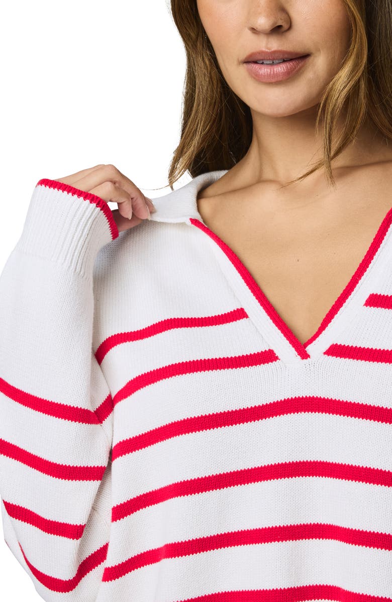 Splendid Arden Stripe Polo Sweater, Alternate, color, White/ Rouge