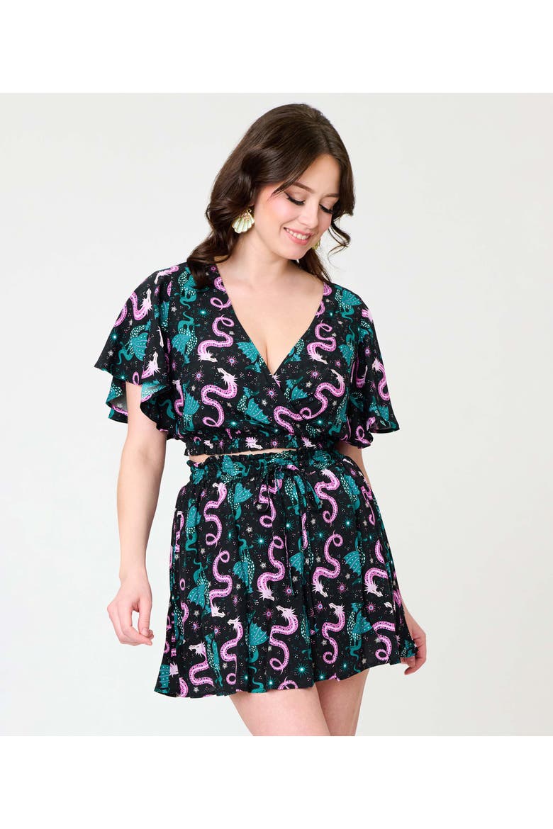 1960s Dottie Crop Top, Alternate, color, Black Dragon Print