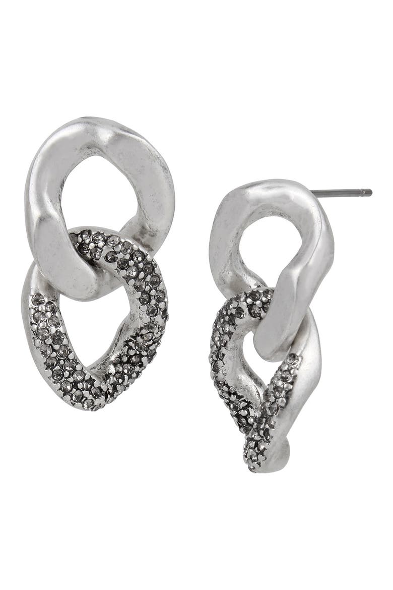 Double Chain Link Earrings, Main, color, WARM SILVER/ BLACK DIAMOND