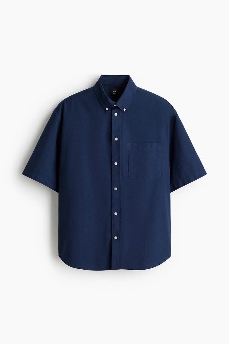 Relaxed Fit Short-sleeved Oxford Shirt, Alternate, color, Dark blue