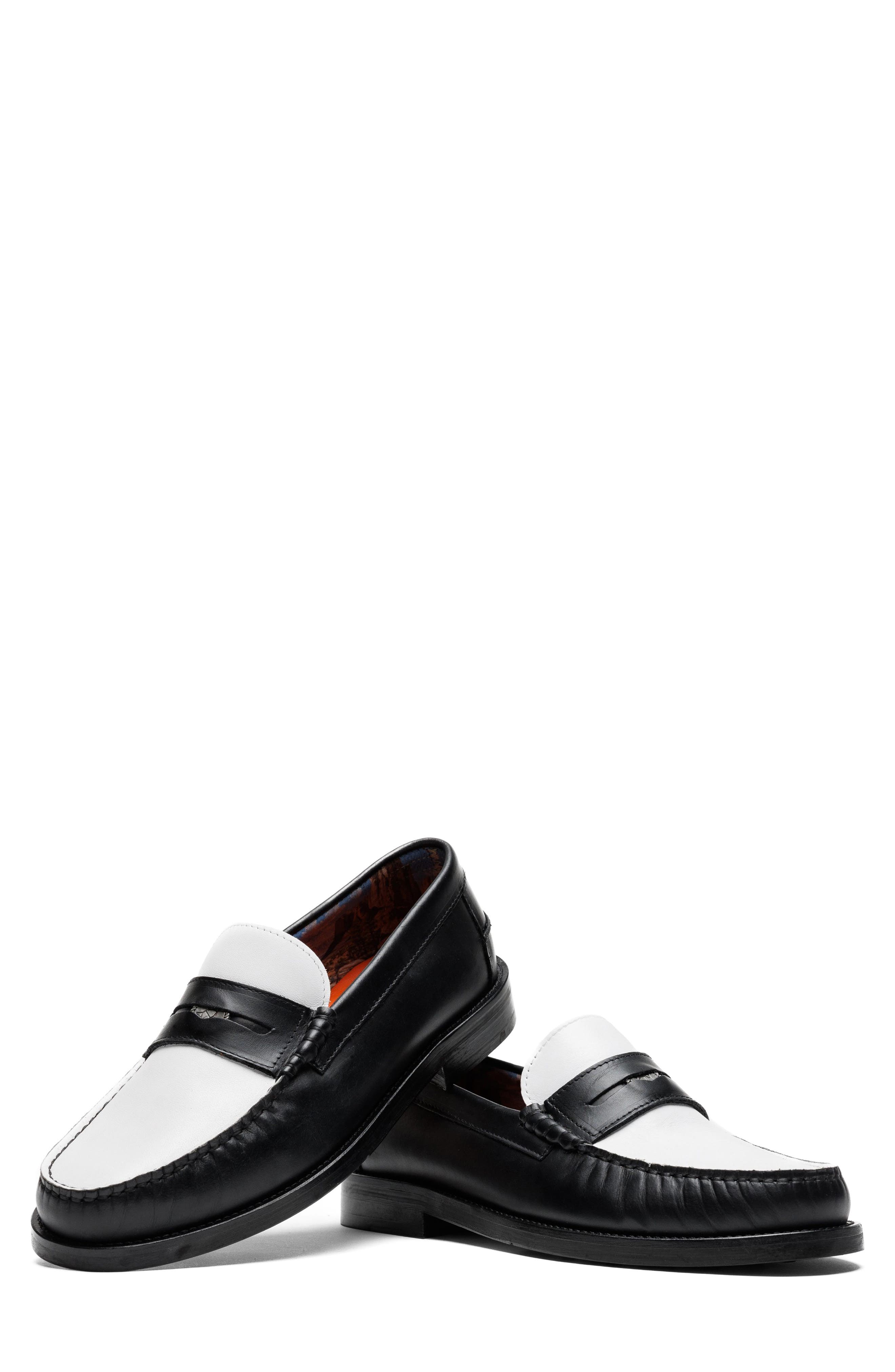 Riviera Penny Loafer, Alternate, color, BLACK/ WHITE-SNUFF LEATHER