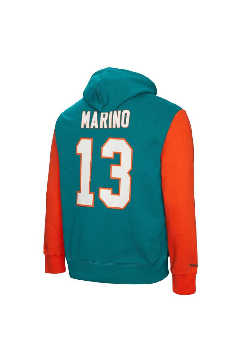 Men's Mitchell & Ness Dan Marino Aqua Miami Dolphins Retired Player Name & Number Pullover Hoodie, Alternate, color, Aqua