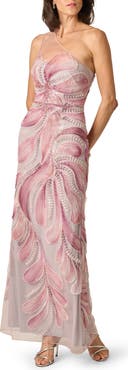 Aidan Mattox Soutache Mesh One-Shoulder Gown
