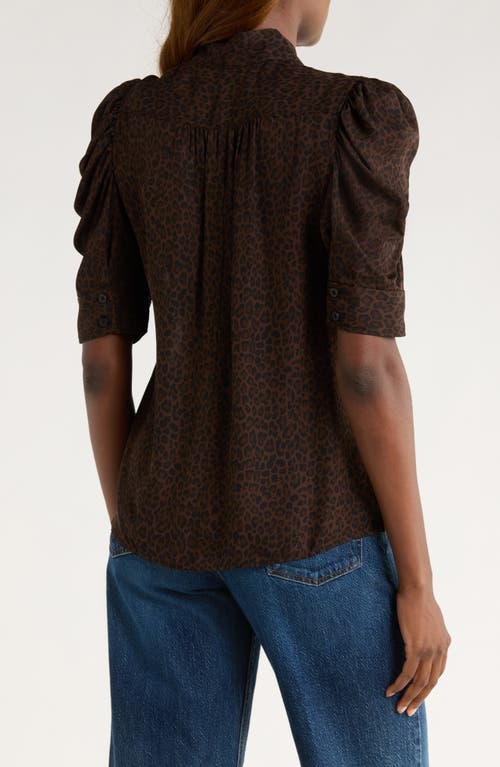 Frame The Leopard Gillian Puff Sleeve Silk Top In Brown