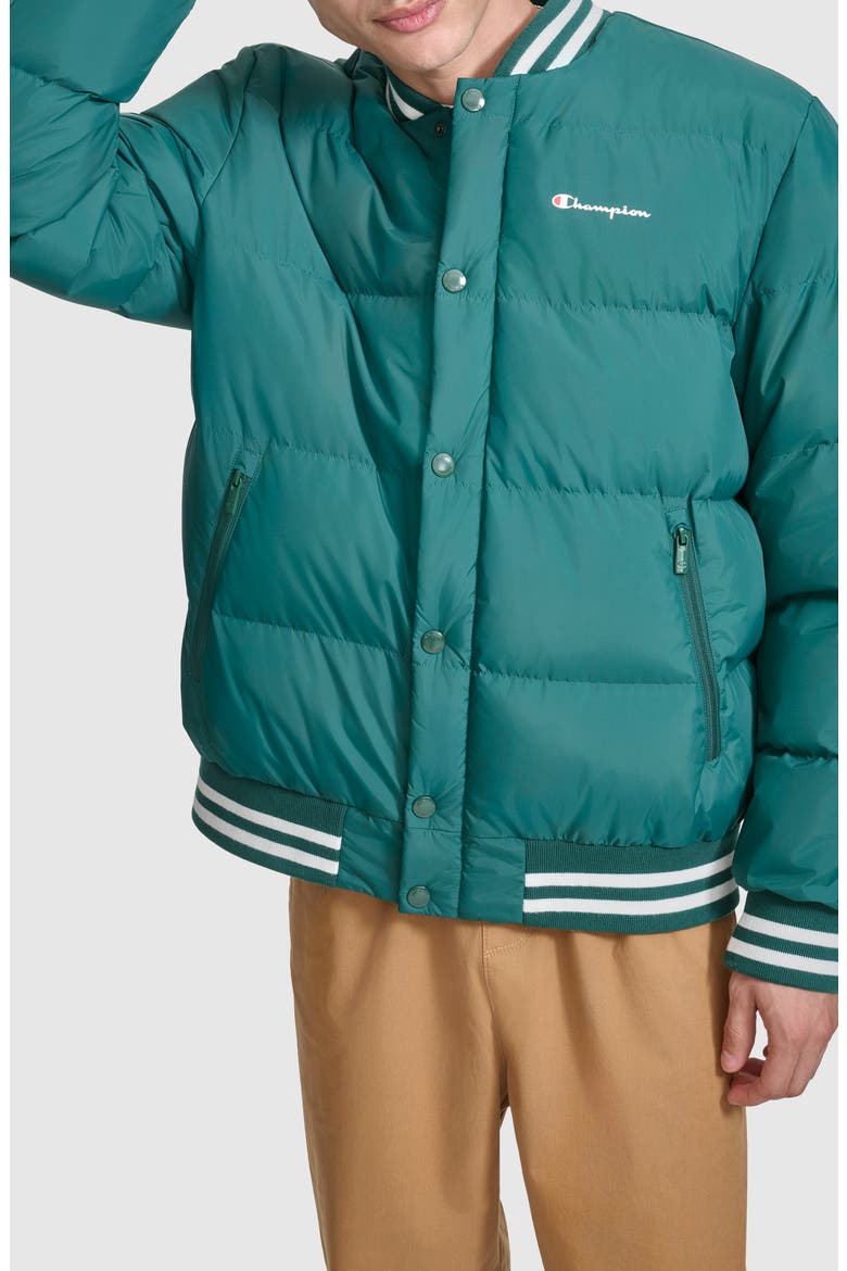 Varsity Quilted Bomber Jacket, Alternate, color, RAIN FOREST