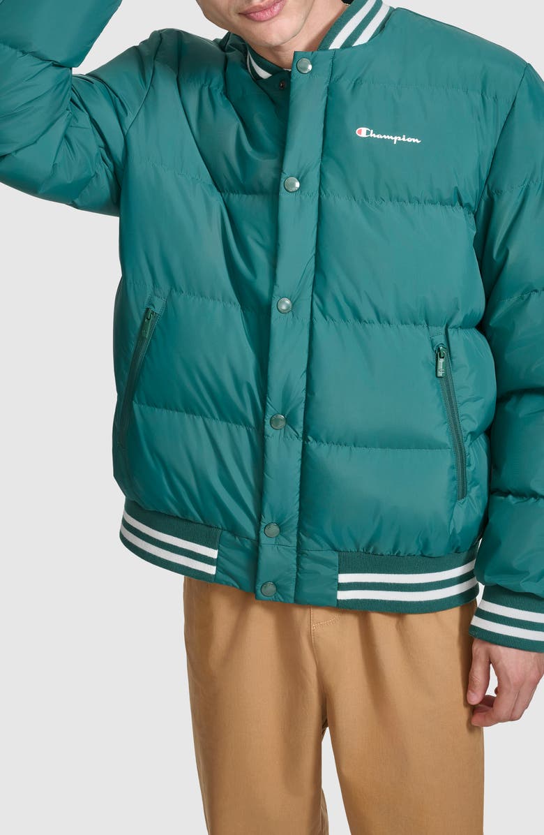 Champion Varsity Quilted Bomber Jacket, Alternate, color, Rain Forest
