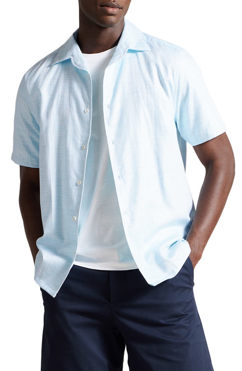 Ted Baker London Short Sleeve Cotton & Cotton Button-Up Shirt, Main, color, 