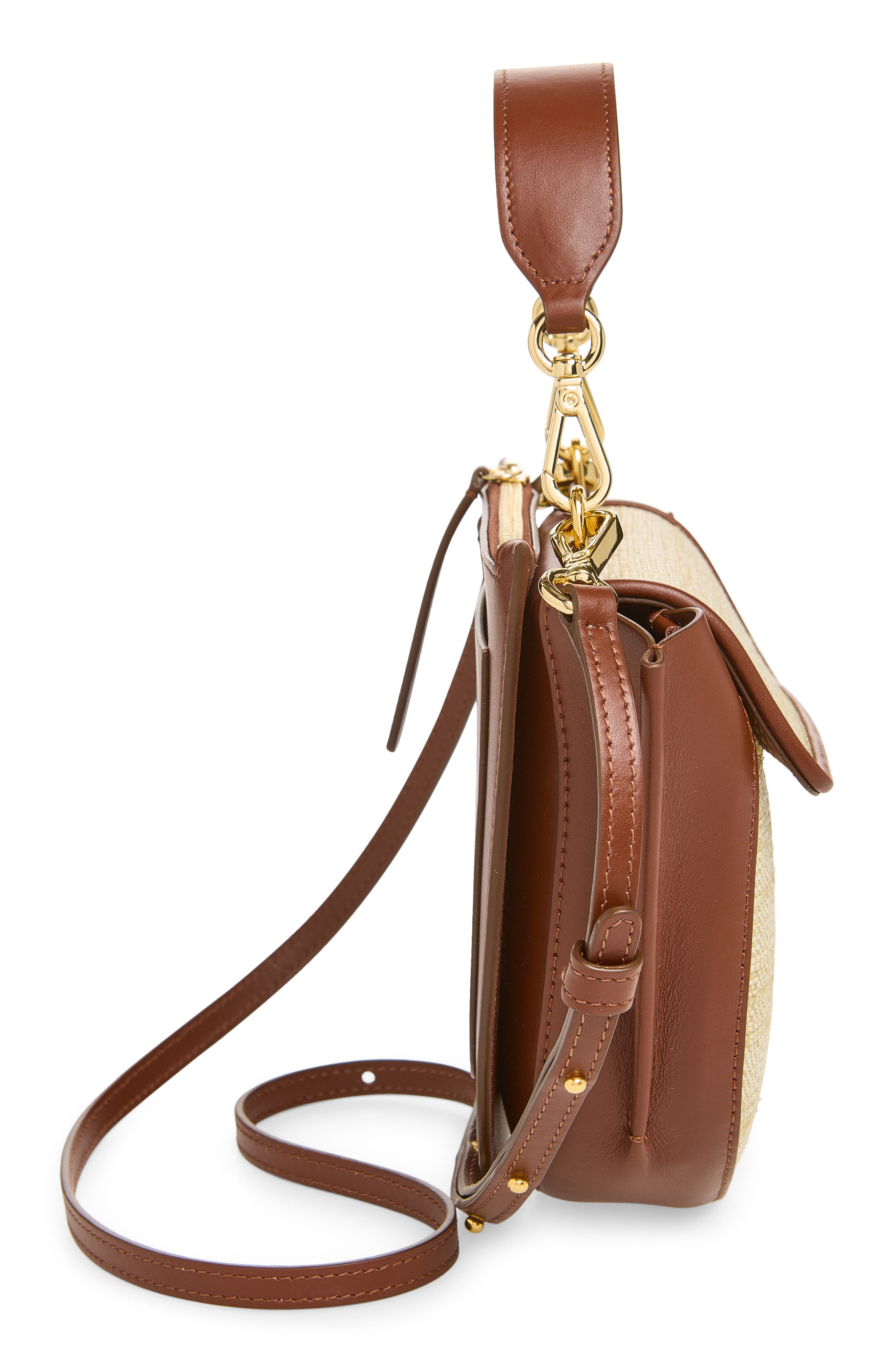 Wandler Mini Hortensia Two-Tone Leather & Raffia Handbag, Alternate, color, Beige Raffia