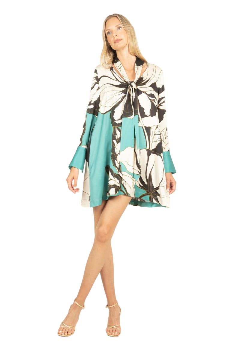 Nerissa Dress, Alternate, color, CYAN GREEN ABSTRACT FLORAL
