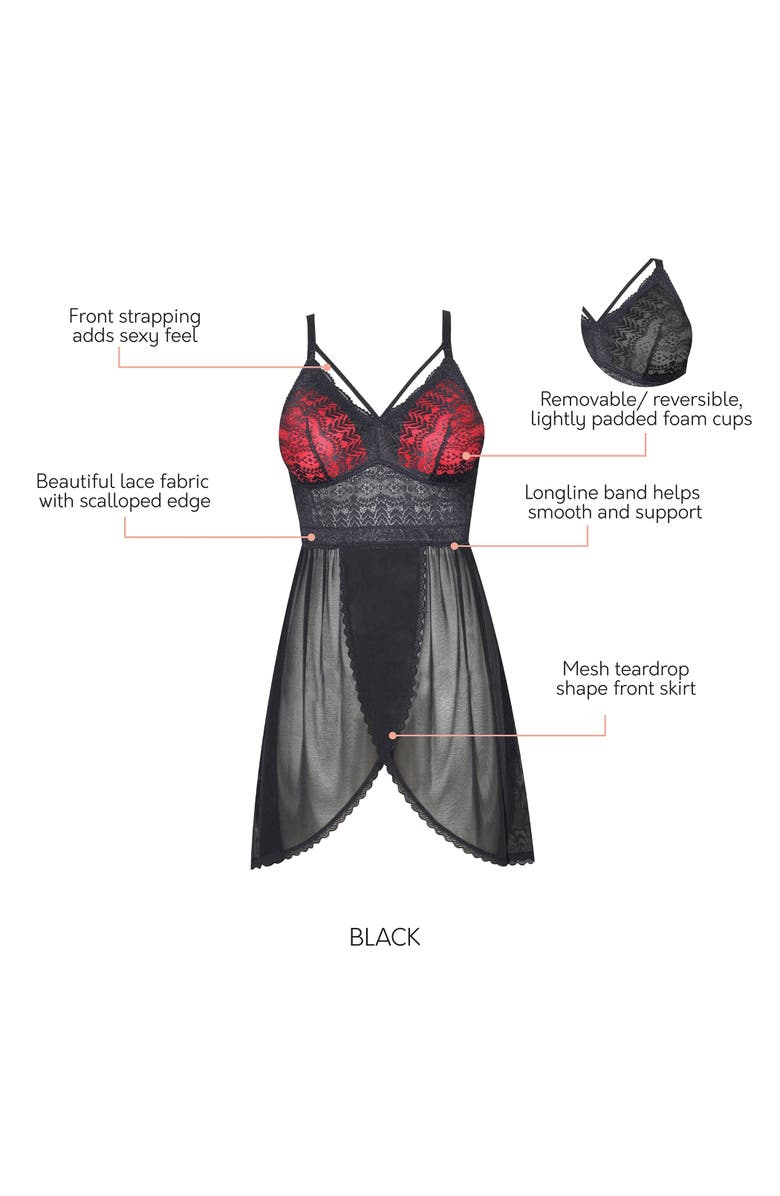 Parfait Mia Wire-Free Chemise, Alternate, color, Black