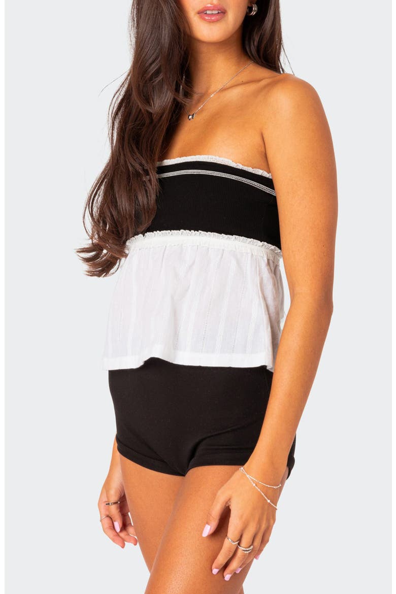 Rena Rib Peplum Tube Top, Alternate, color, BLACK-AND-WHITE