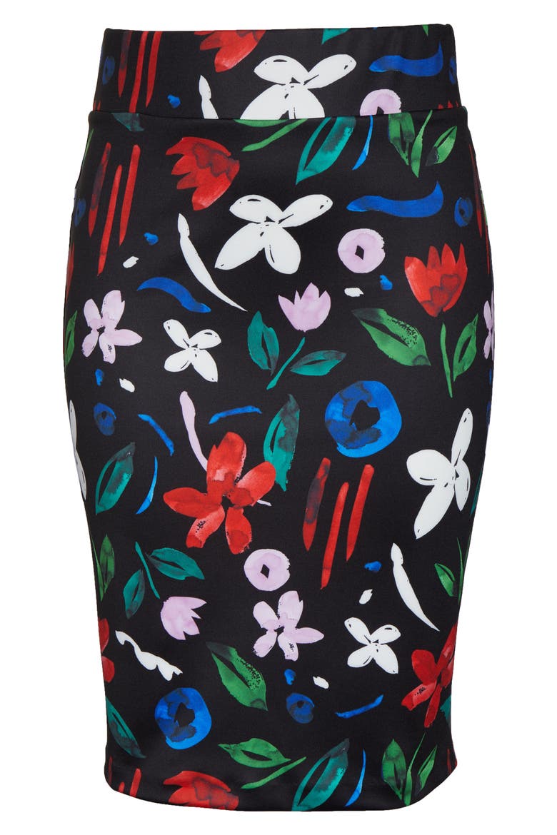 Floral Neoprene Pencil Skirt, Alternate, color, BRIGHT ON CUE