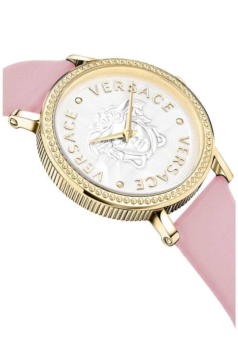 V-Dollar Leather Strap Watch, 37mm, Alternate, color, GOLD