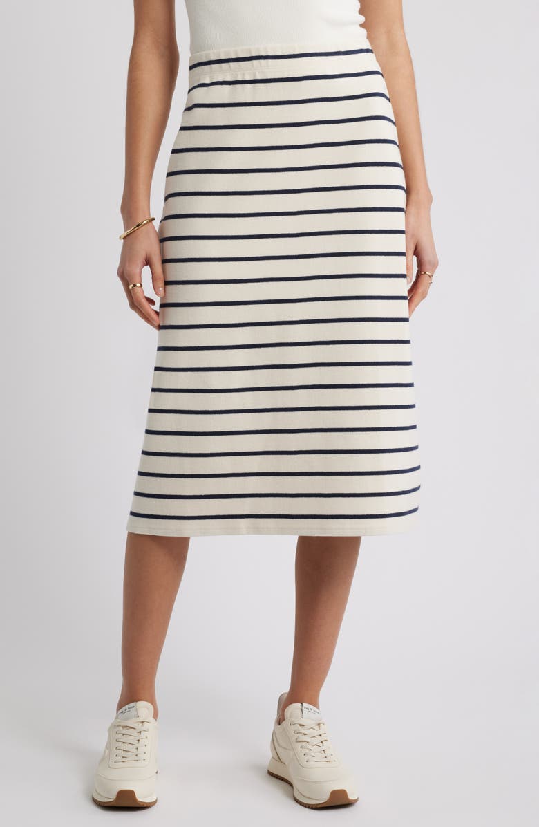 Caslon<sup>®</sup> Stripe Knit Midi Skirt, Main, color, Ivory Navy Gentry Stripe