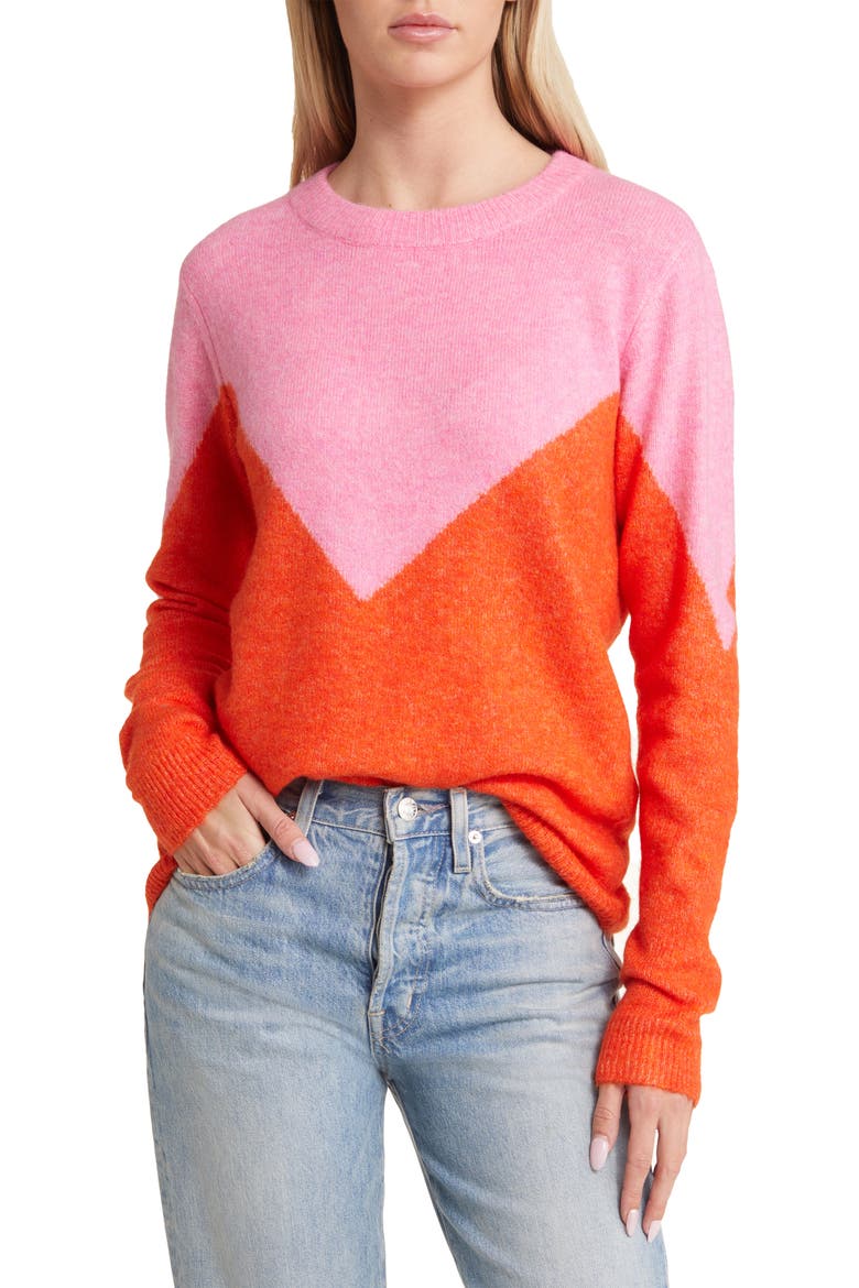 Plaza Colorblock Crewneck Sweater, Main, color, SACHET PINK DETAIL W