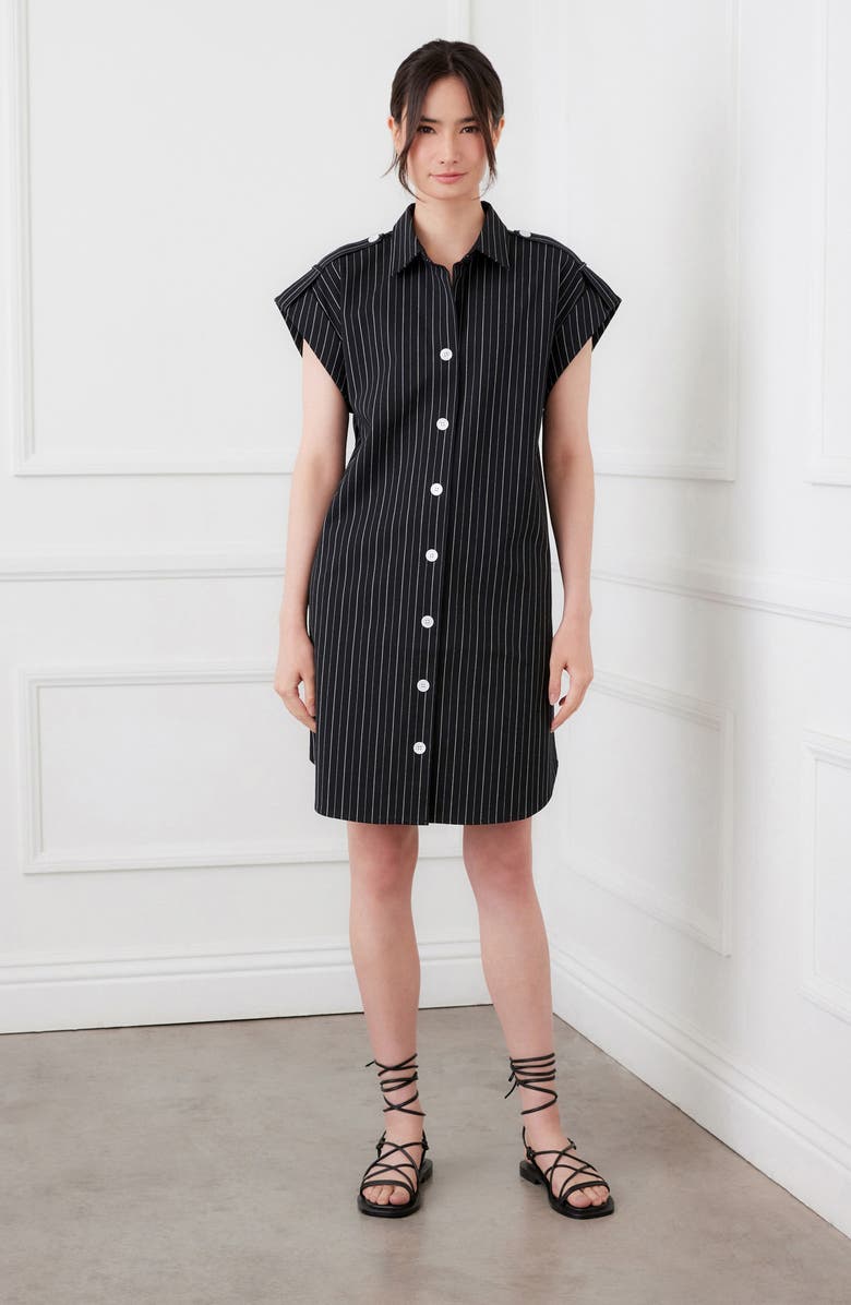 Karen Kane Stripe Cap Sleeve Shirtdress, Alternate, color, Black/ Off White