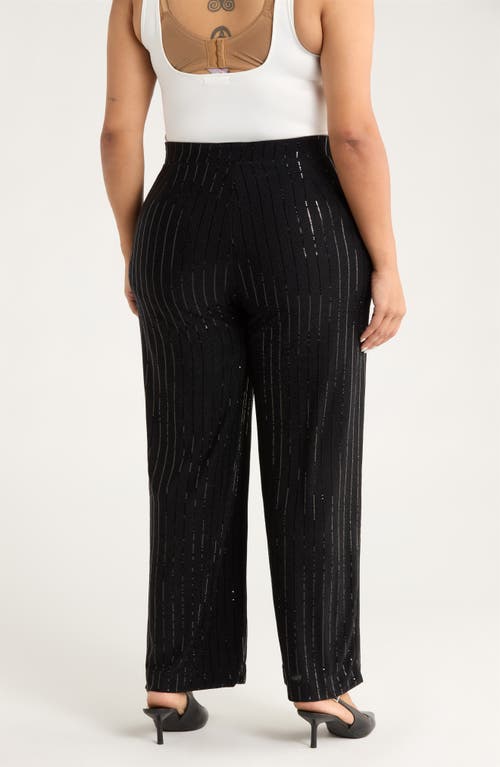 Anne Klein Metallic Stripe Wide Leg Pants In Black