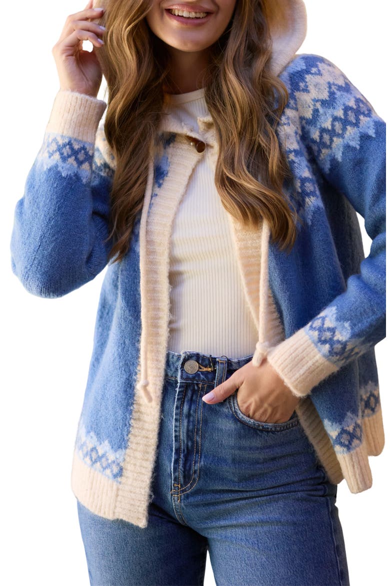 Fait Isle Hooded Cardigan, Main, color, BLUE