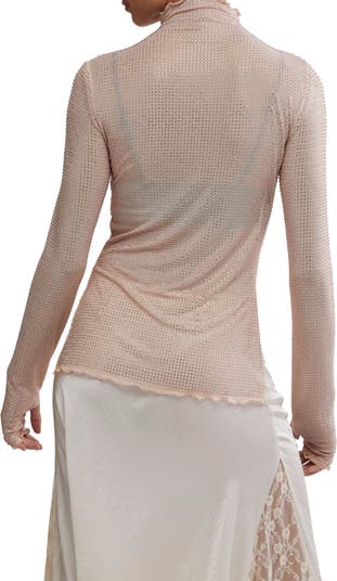 Dance All Night Crystal Embellished Sheer Long Sleeve Top