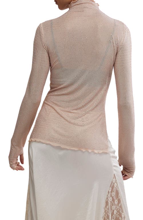 Free People Dance All Night Crystal Embellished Sheer Long Sleeve Top In Peach