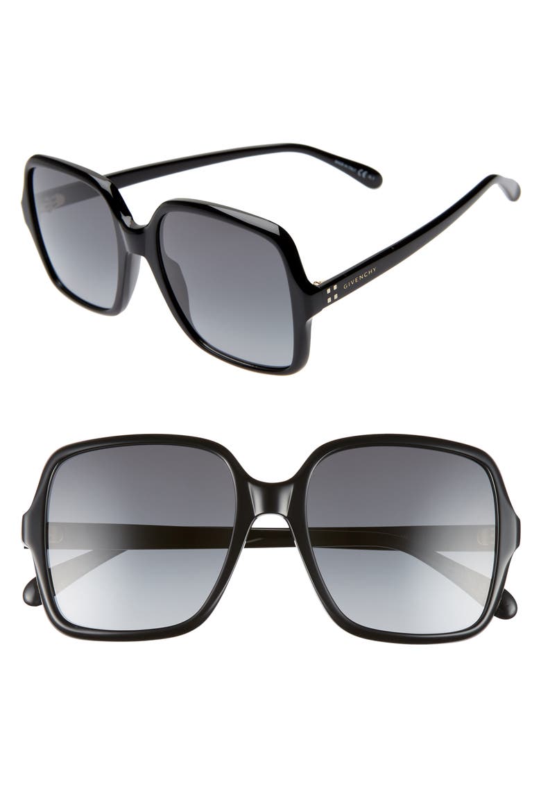 55mm Square Sunglasses, Main, color, BLACK