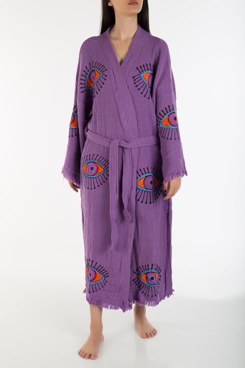 Forever & Always Shoes Aria Evil Eye Handmade Cotton Kimono In Purple