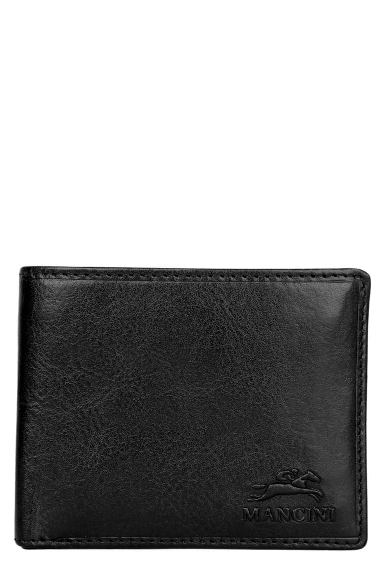 RFID Secure Leather Left Wing Wallet, Main, color, BLACK