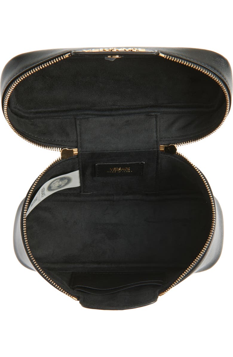 Versace Logo Tag Leather Vanity Bag, Alternate, color,