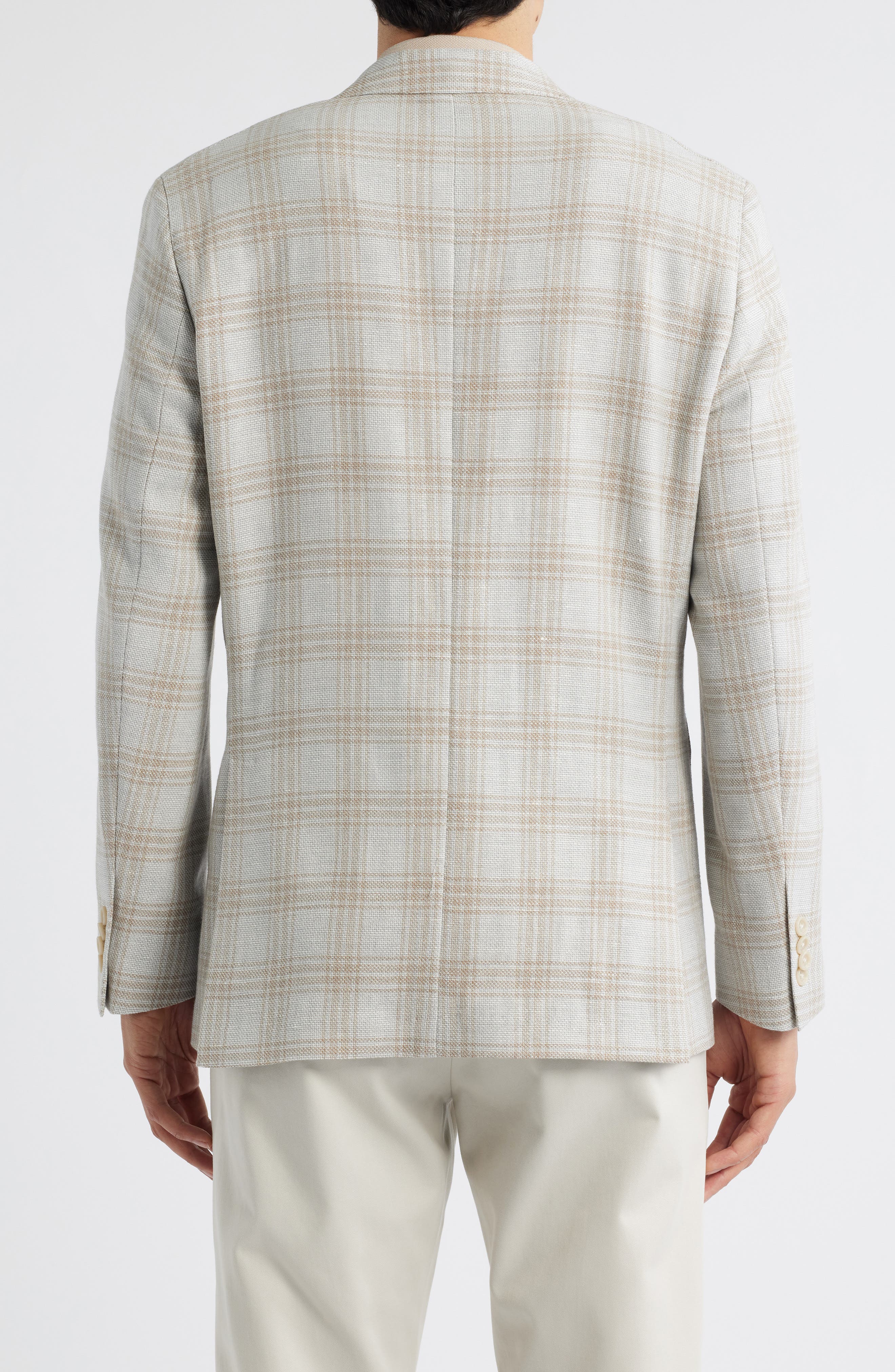 Hampton Light Grey Plaid Knit Wool & Linen Blend Sport Coat - image 2