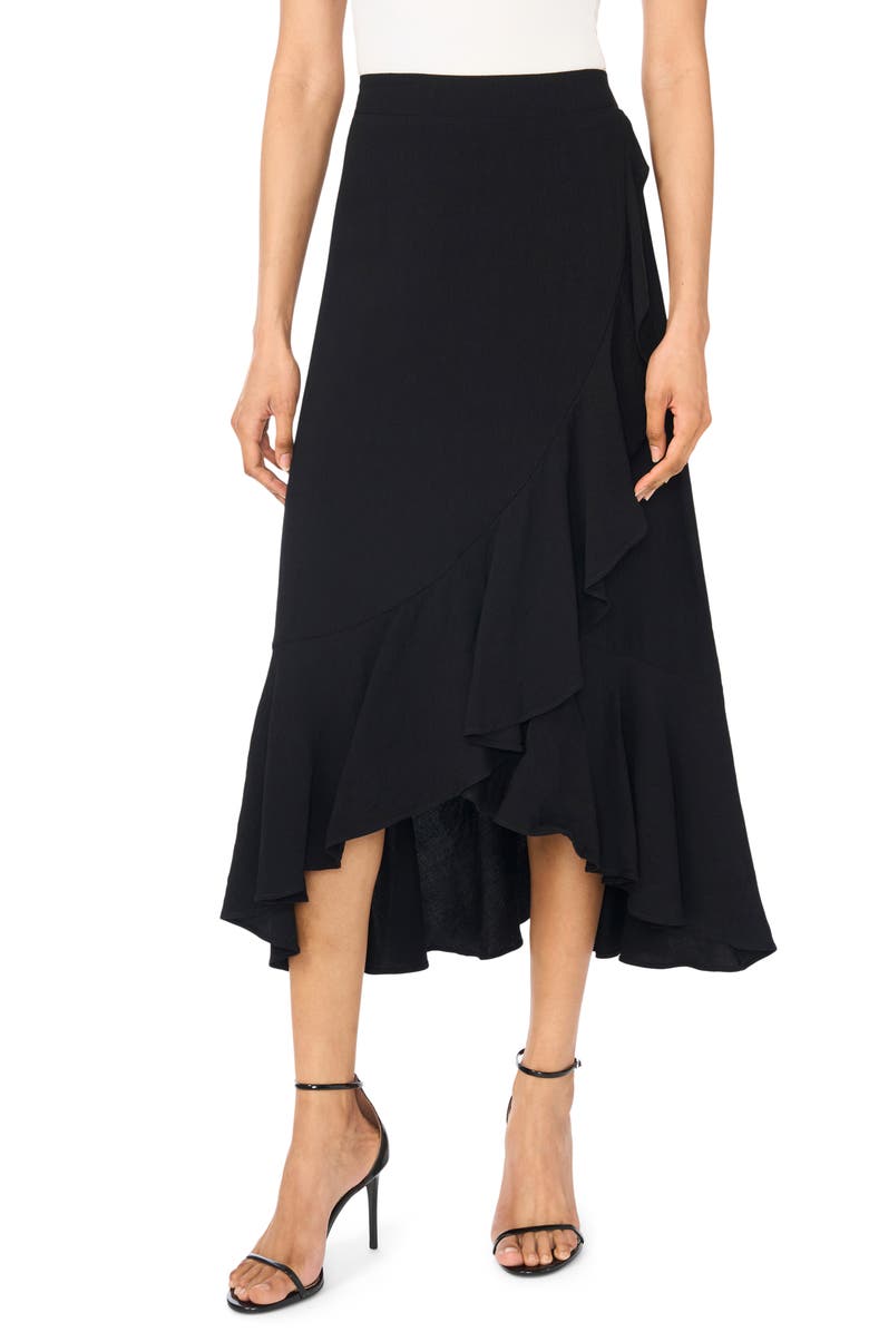 Vince Camuto Ruffle High-Low Midi Skirt, Main, color, Rich Black