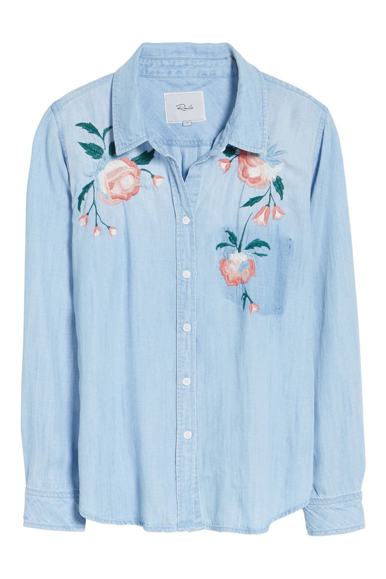 Chandler Embroidered Chambray Shirt, Alternate, color, VINTAGE WASH FLORAL