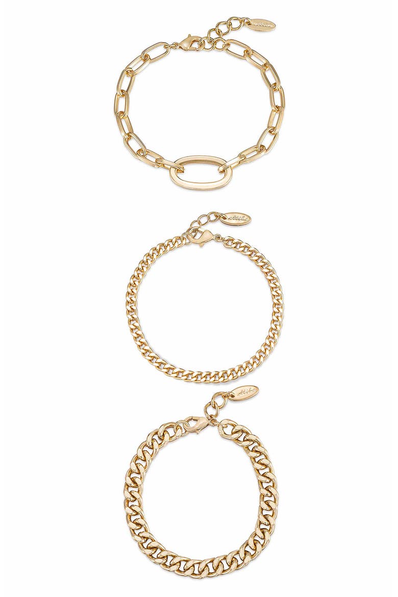 Set of 3 Chain Link Bracelets, Main, color, GOLD