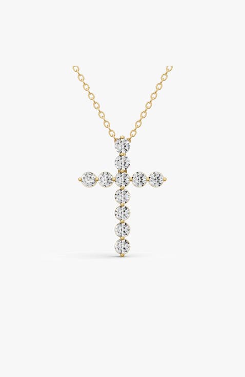 14K Gold Necklace 0.5 ct Sereia's Cross Pendant with Lab Diamonds