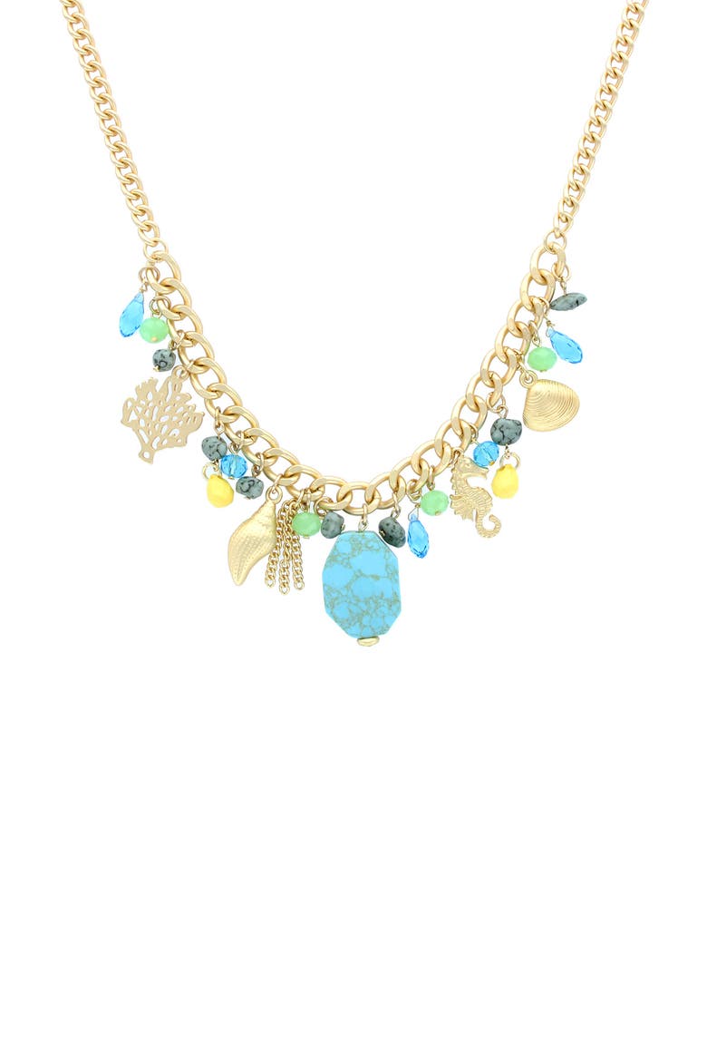 Elora Charm Necklace, Alternate, color, MATTE GOLD / TURQUOISE