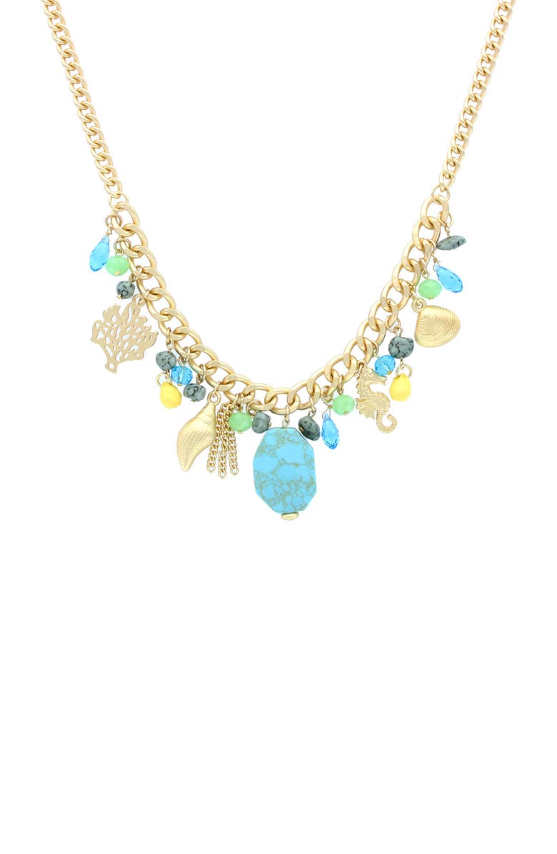 OLIVIA WELLES Elora Charm Necklace, Alternate, color, Matte Gold / Turquoise