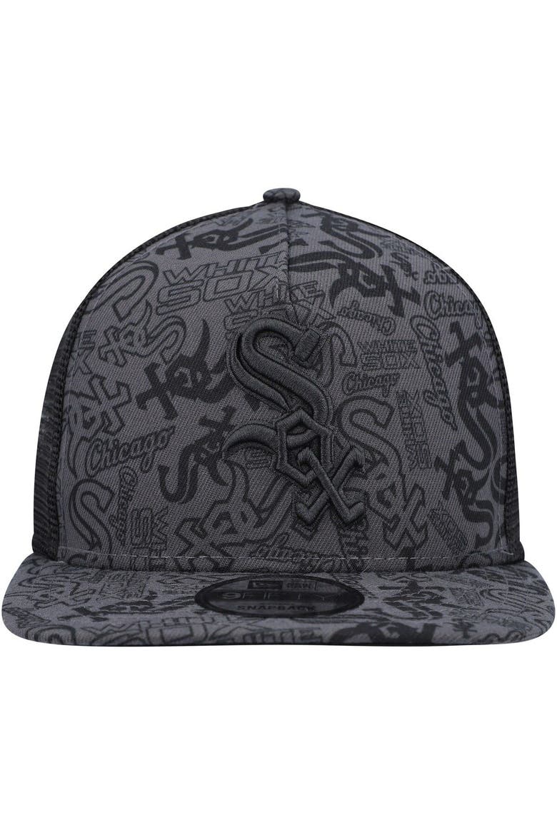 Men's New Era Black Chicago White Sox Repeat A-Frame 9FIFTY Trucker Snapback Hat, Alternate, color, Black