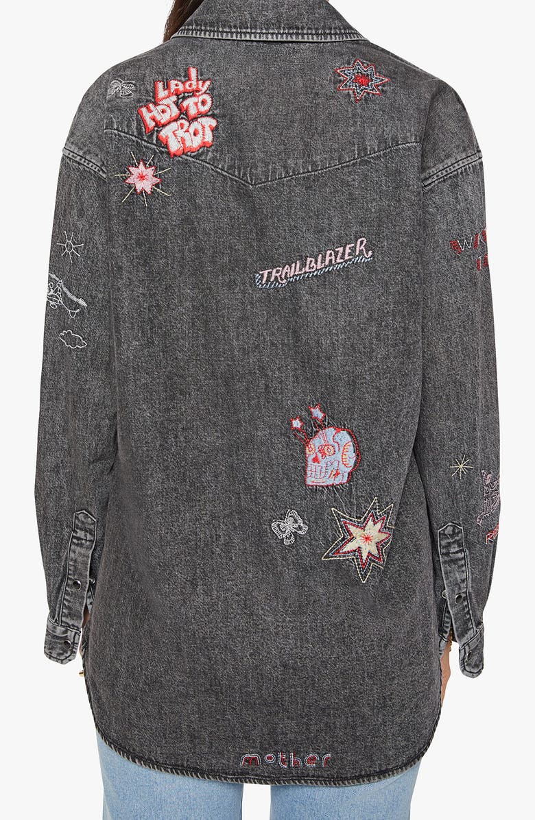 MOTHER The Exes & Ohs Embroidered Denim Western Shirt, Alternate, color, Lightning Rod