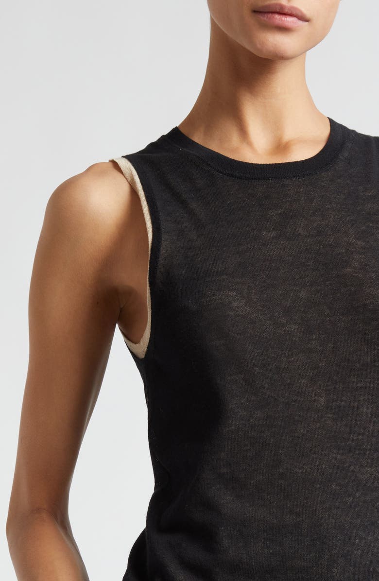 Vince Double Layer Cotton Blend Tank, Alternate, color, Black/ Oat Sand Combo